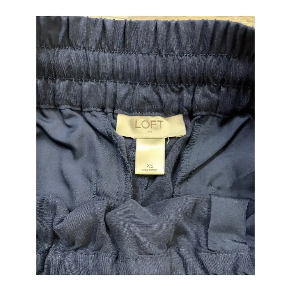 LOFT Navy Elastic Waist Drawstring Skirt Size XS Casual